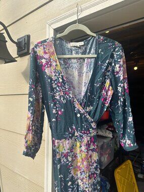 Lovestitch Floral Maxi Kaftan Dress Wrap Beach Coastal Cottagecore Teal